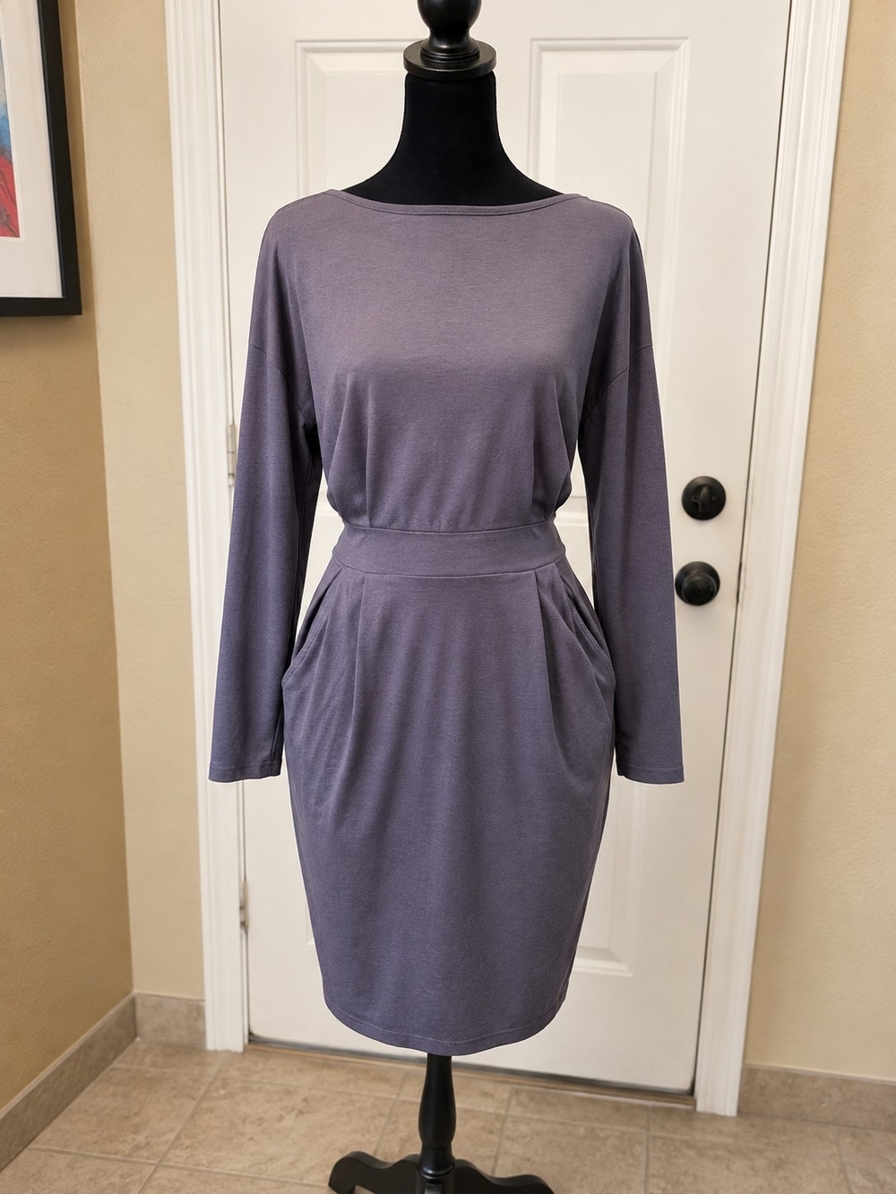 PRETTYGARDEN Purple Long Sleeve Belted Midi Dress Small